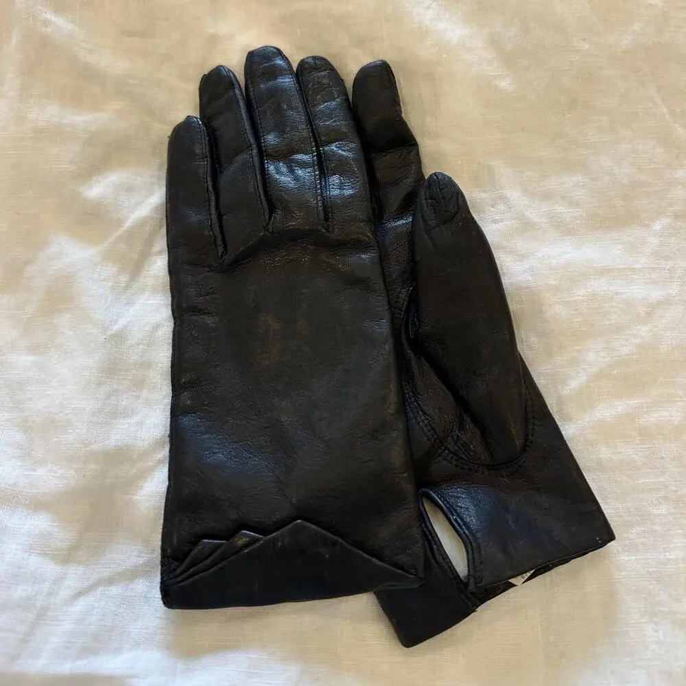 Women’s Vintage Black Leather Gloves Made in Italy Size 7.5 Classic Fur Lined